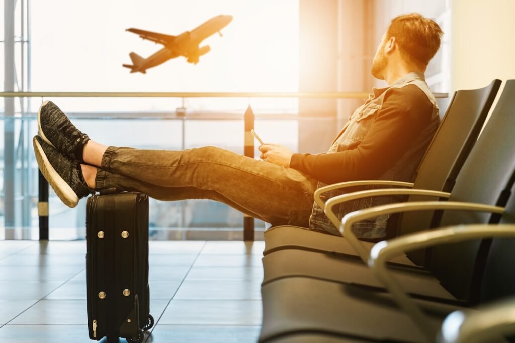 Flight booking app on phone airplane travel India